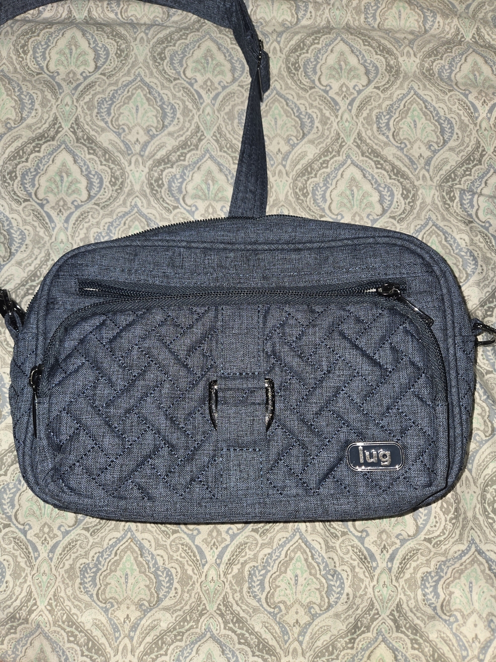 lug Quilted Messenger Crossbody in Denim